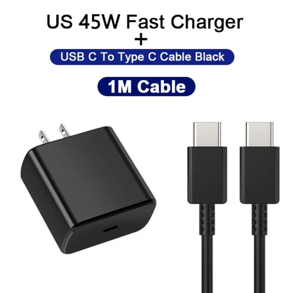 45W PD Charger For Samsung Galaxy S24 S23 S22 Type C Quick Charge USB C to Type C Cable Fast Charging Mobile Phone Wall Adapter