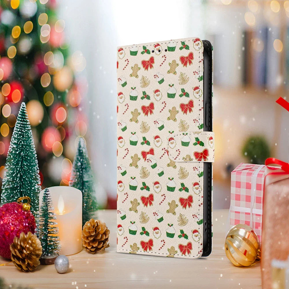 Christmas Phone Case for Funda iPhone 17 16 15 14 13 12 11 Pro Max 17 Air 16E 15 Plus 7 8 Cases Flip Leather Wallet Back Cover