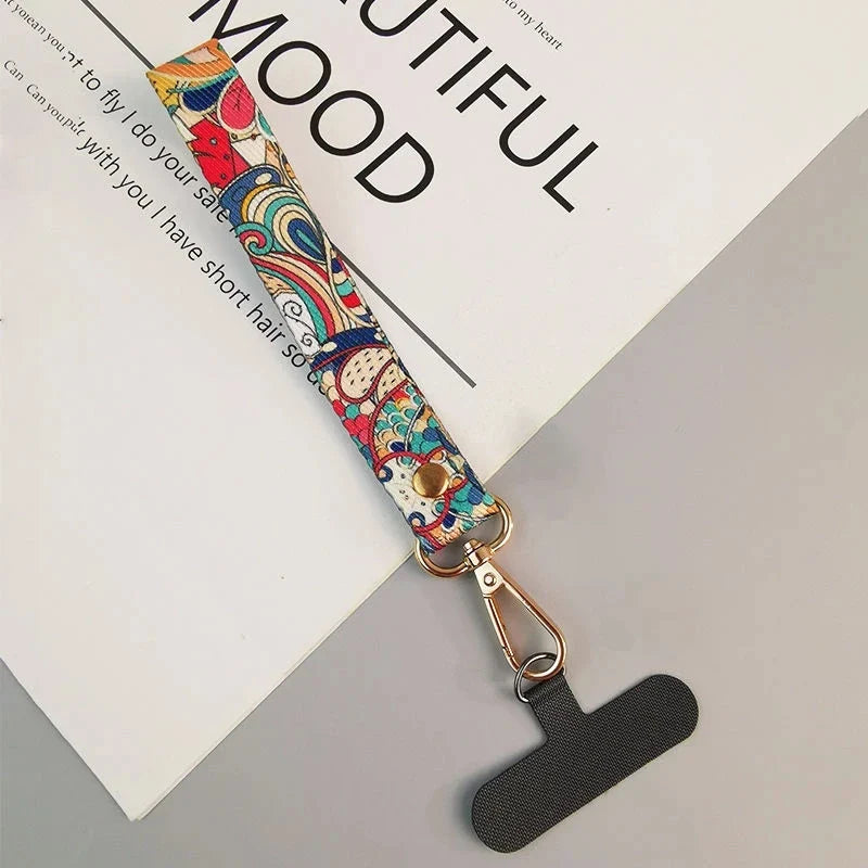 Universal Phone Clip Antilost Retro Pattern Strap Crossbody Long Strap Adjustment Length Hanging Neck Strap Mobile Phone Lanyard