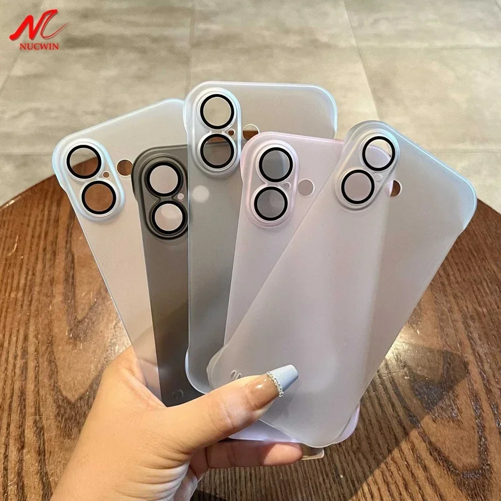 Broderless Case for iPhone 16 Ultra Thin Slim Matte PC Cover for iPhone 11 12 13 14 15 Pro Max 16 Plus Glass Camera Protector