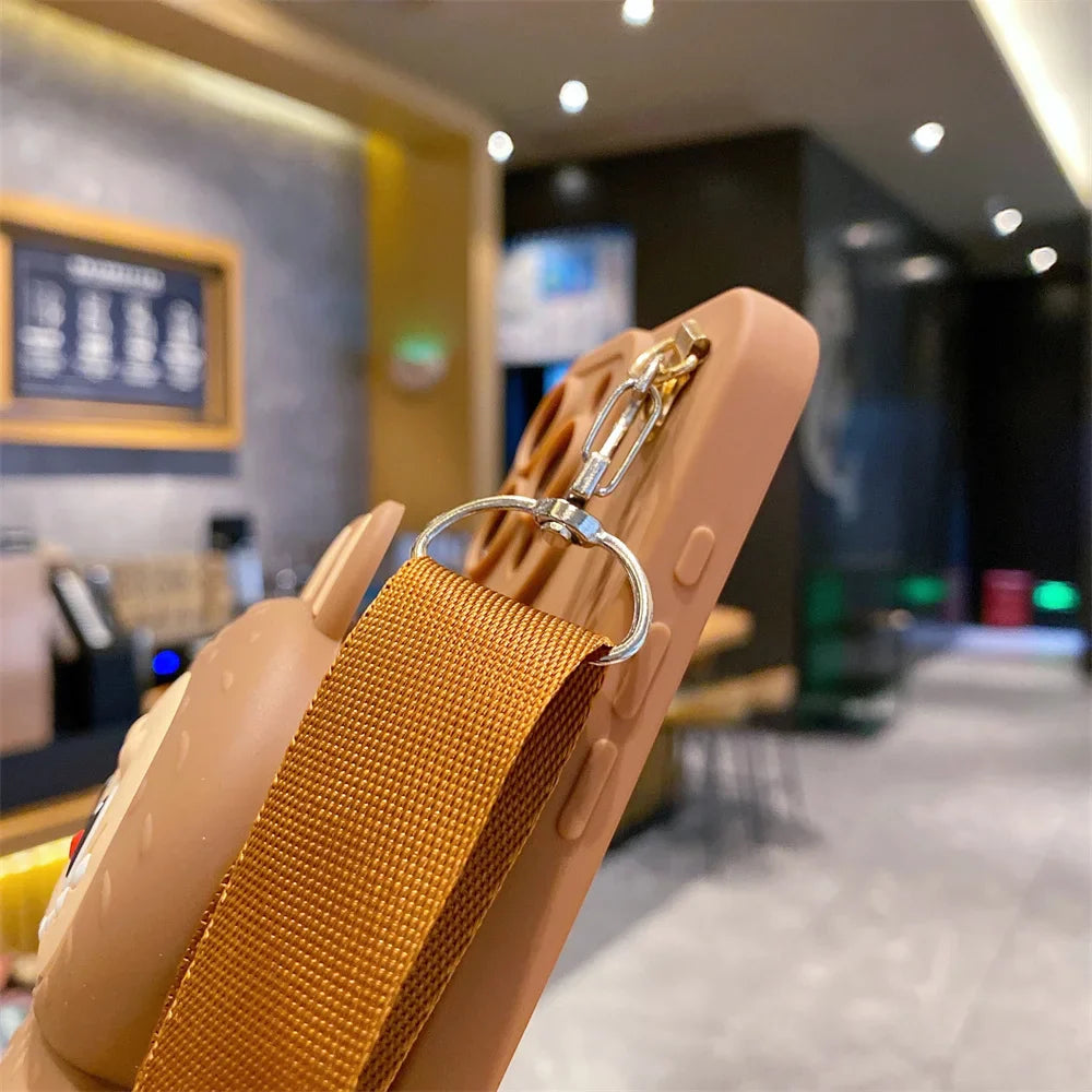 3D Cartoon Capybara Crossbody Strap Coin Wallet Lipstick Bag Phone Case For iPhone 16 15 14 Plus 13 12 11 Pro Max 16ProMax