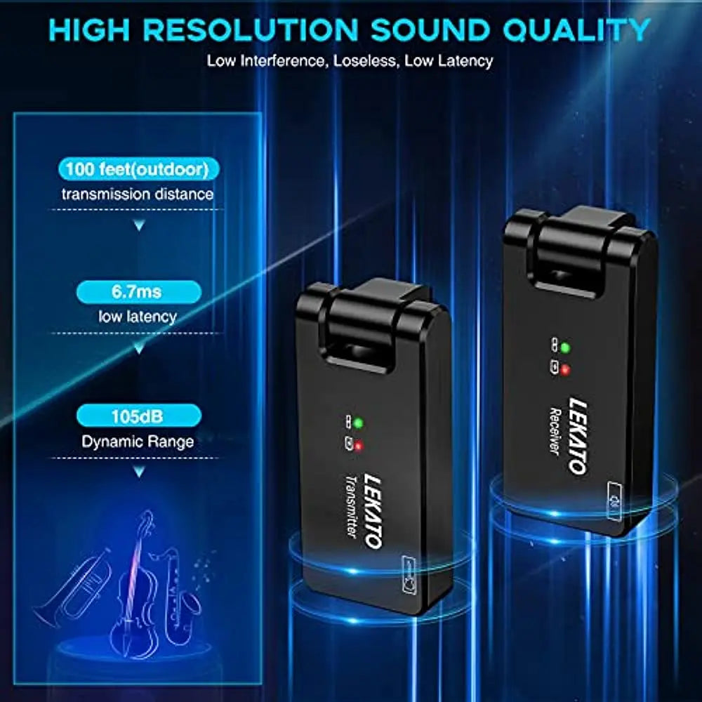 LEKATO Wireless Guitar System Guitar Wireless Transmitter Receiver 2.4Ghz Rechargeable Wireless Audio System (WS-100)