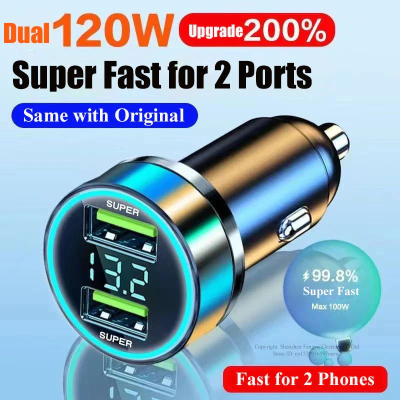 UYUXIO Dual USB Port Car Phone Charger Super Fast Charging Adapter with Voltage Display for iPhone Samsung Oppo Vivo Huawei