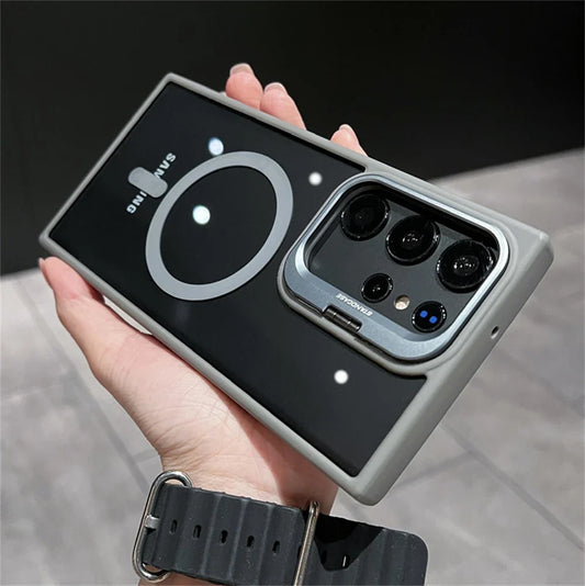 Camera Bracket Magnetic Clear Case For Samsung S24 S25 Ultra S23 S22 Plus For Magsafe Wireless Charge Shockproof Bumper Cover