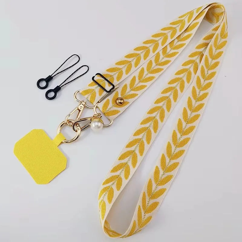 Adjustable Crossbody Long Mobile Phone Lanyard Wide Cloth Anti-Lost Neckband Women's Pearl Hanging Ornaments Strap Rope