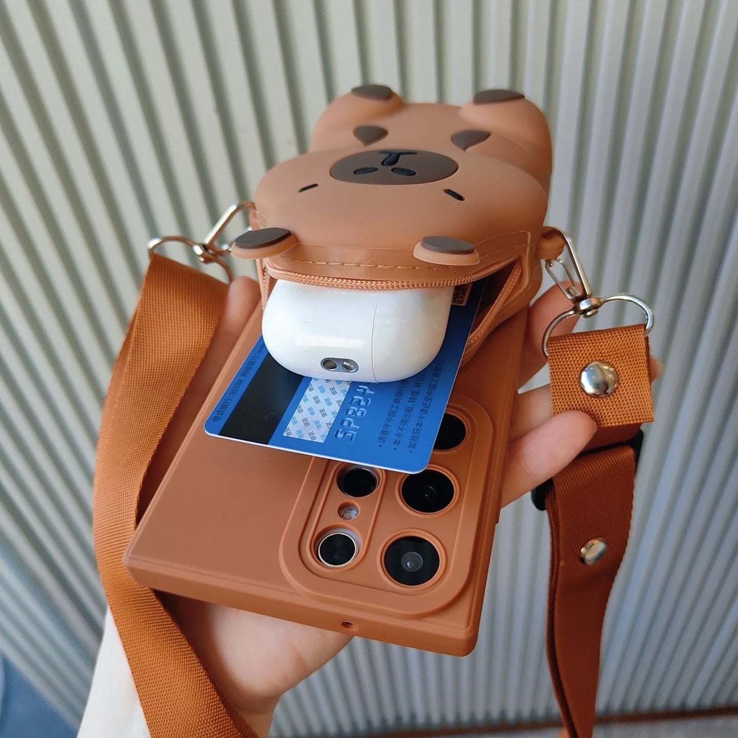 3D Cartoon Capybara Taiyaki Crossbody Strap Wallet Lipstick Bag Phone Case for Samsung Galaxy S25 S24 S23 S21 S20 Ultra Plus