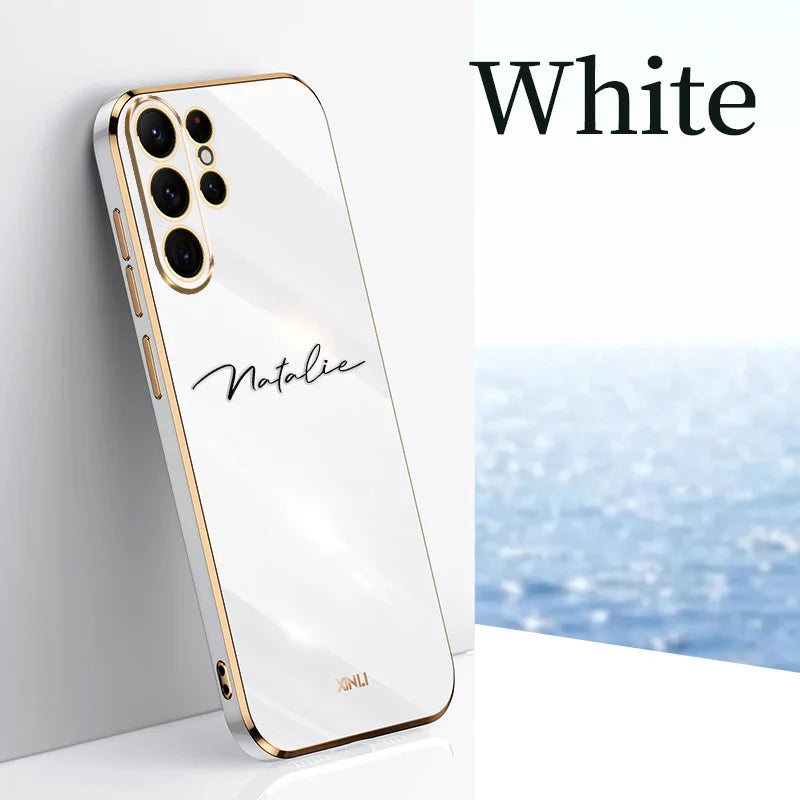 Case For Samsung Galaxy S24 Ultra Personalized Customized Name Case Luxury 6D Plating Soft Cover S23 S22 S21 S20 FE Ultra Plus
