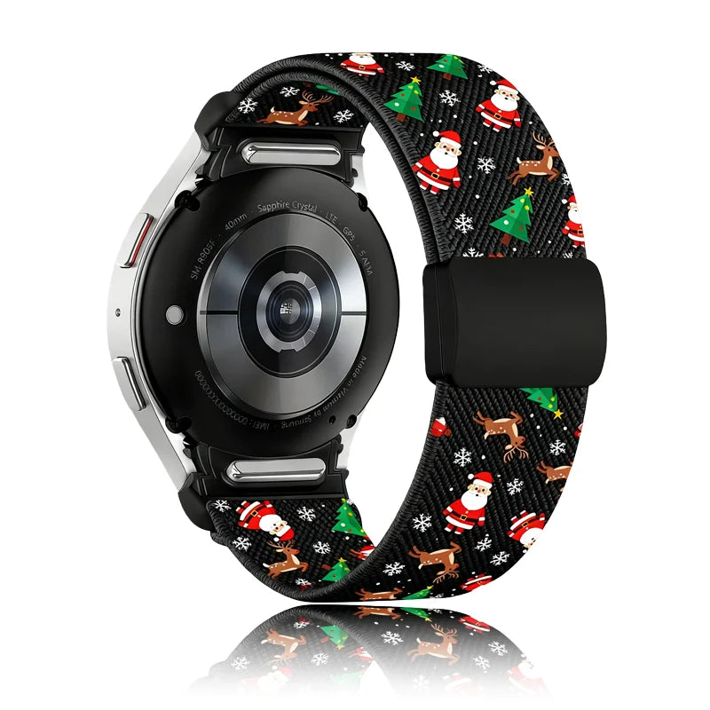 20mm Christmas Theme Nylon Stretchy Band Compatible With Samsung Galaxy Watch 7 6 5 4 FE Band 40mm 44mm/Galaxy Watch 5 Pro Band