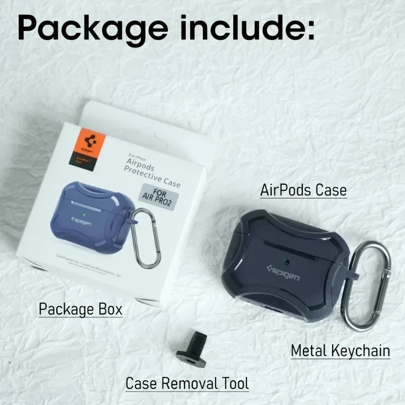 Carbon Fiber Texture Armor Rugged Earphone TPU Case For Spigen Airpods Pro 2/Pro/Airpods 3 Full Protective Case with Metal Hook
