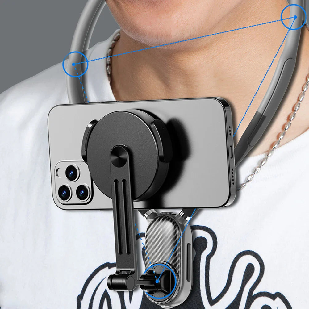 Magnetic Neck Holder Mount for Actions Cameras/Phones 360 Degree Adjustables Angle Neck Phone Mount for Vlogging