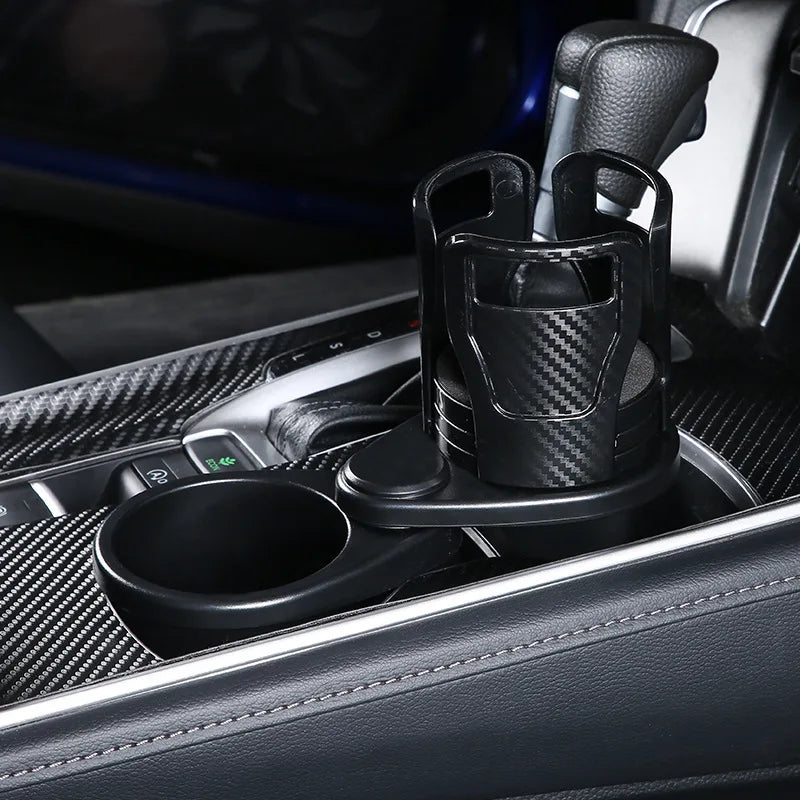 Universal Adjustable Car Cup Holder Expander 2-in-1 Car Organizer Snack Tray & Compass Design Portable Snack Rack Drink Storage