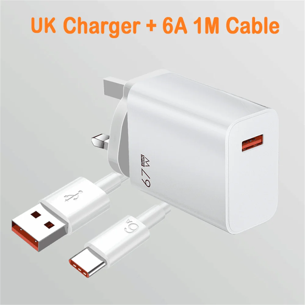 Total 67W GaN USB Charger Fast Charging Mobile Phone Adapter USB Quick Charger QC3.0 Adapter For iPhone15 Samsung Xiaomi Redmi