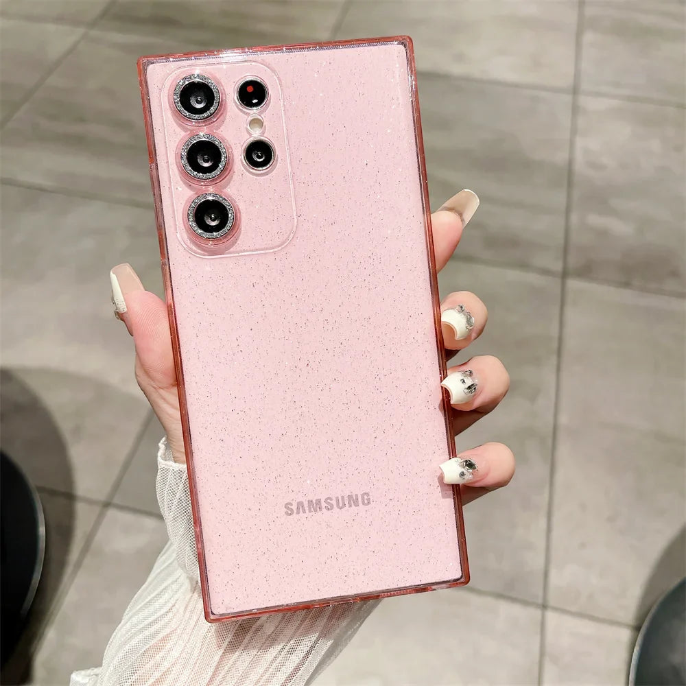 Transparent Glitter Soft Case for Samsung Galaxy S24 S23 Ultra S22 S21 Plus S20 FE A54 A34 A55 A52 A35 A53 A25 Camera Film Cover