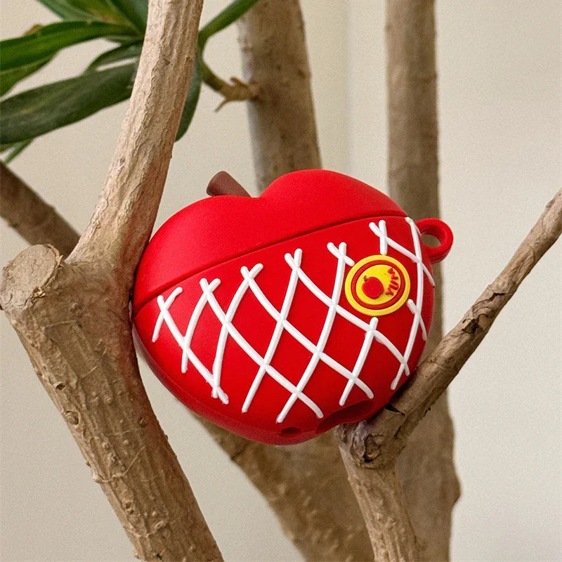 3D Red Apple With Pendant Earphone Cover For Apple AirPods 1 2 3 Generation Airpods Pro/Pro2 Wireless Bluetooth Headphone Case