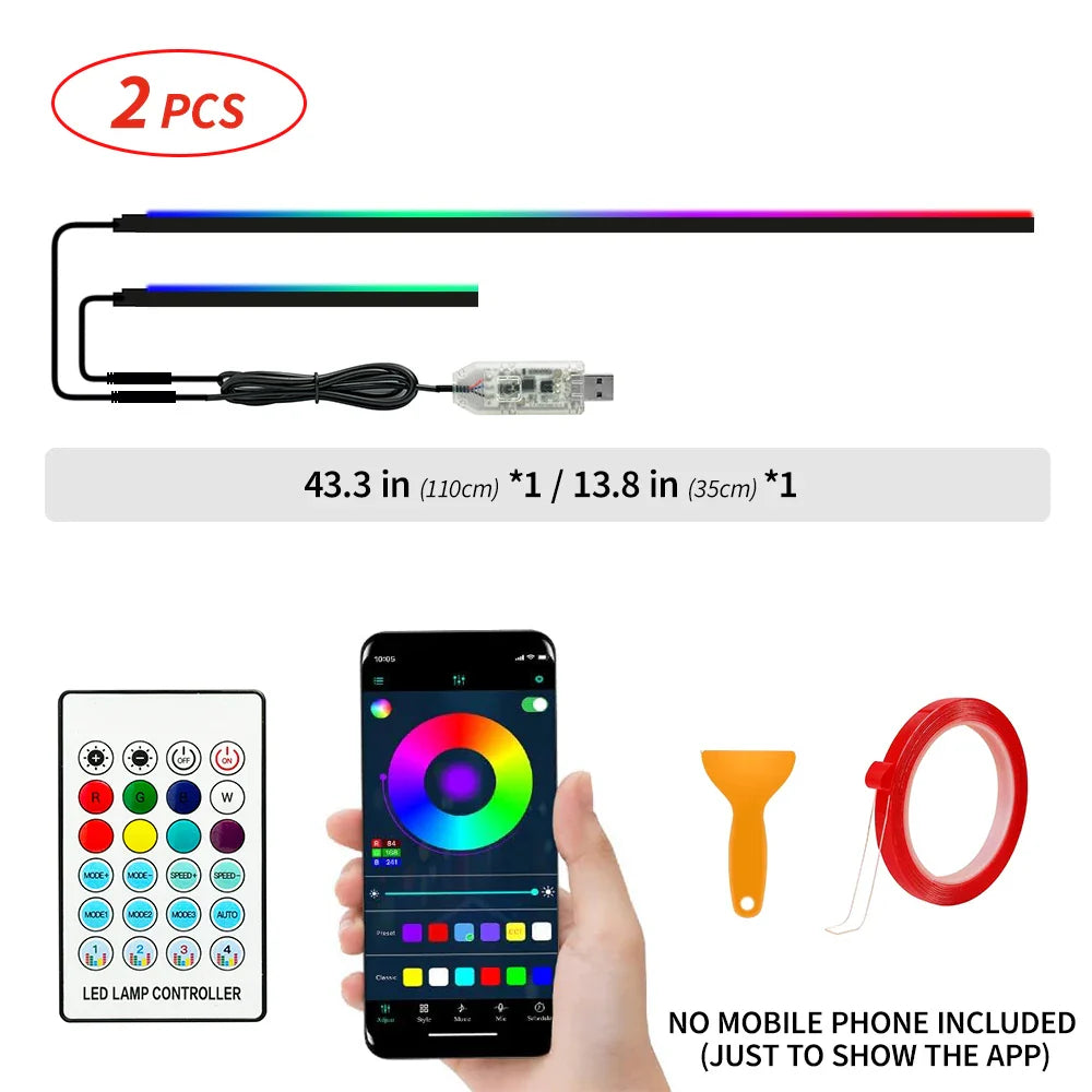 110cm  APP Control Car Ambient Lights LED Interior RGB Symphony Atmosphere Light  Acrylic Strips Dashboard Decoration Sunroof