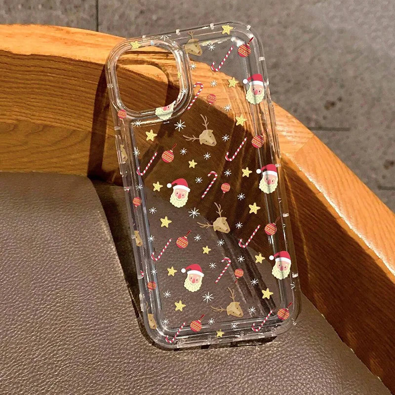Winter Christmas Graphic Print Clear Case for iPhone 16 15 14 13 12 11 Pro Max Mini 16E XR SE2 7 8 Plus Shockproof Soft Cover