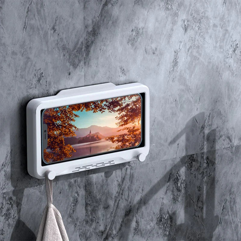 Phone Holder Bathroom Waterproof Home Wall Phone Case Stand Box Self-adhesive Touch Screen Phone Shell Shower Sealing Storage