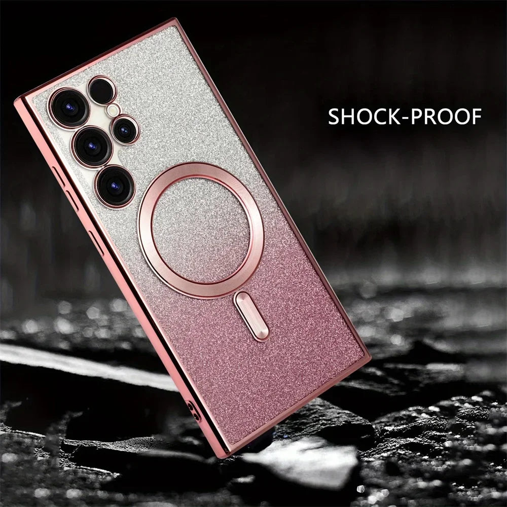 Bling Bright Cover For Samsung Galaxy S25 S24 S23 S22 S21 S20 Plus FE Note20 Ultra Glitter Case  Plat Wireless MagSafe Magnetic