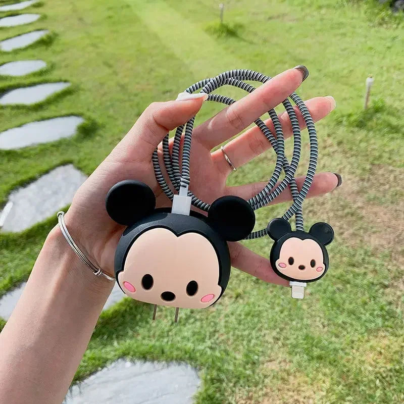 4Pcs/set Cable Protector for iPhone / iPad 18W/20W Charger Protection Cute Cartoon Protector Spring Cable Winder Accessories
