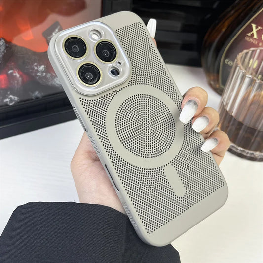 Heat Dissipation Plating PC Magnetic Phone Case For iPhone 16 15 14 13 12 11 Pro Max Luxury For Magsafe Wireless Charging Cover