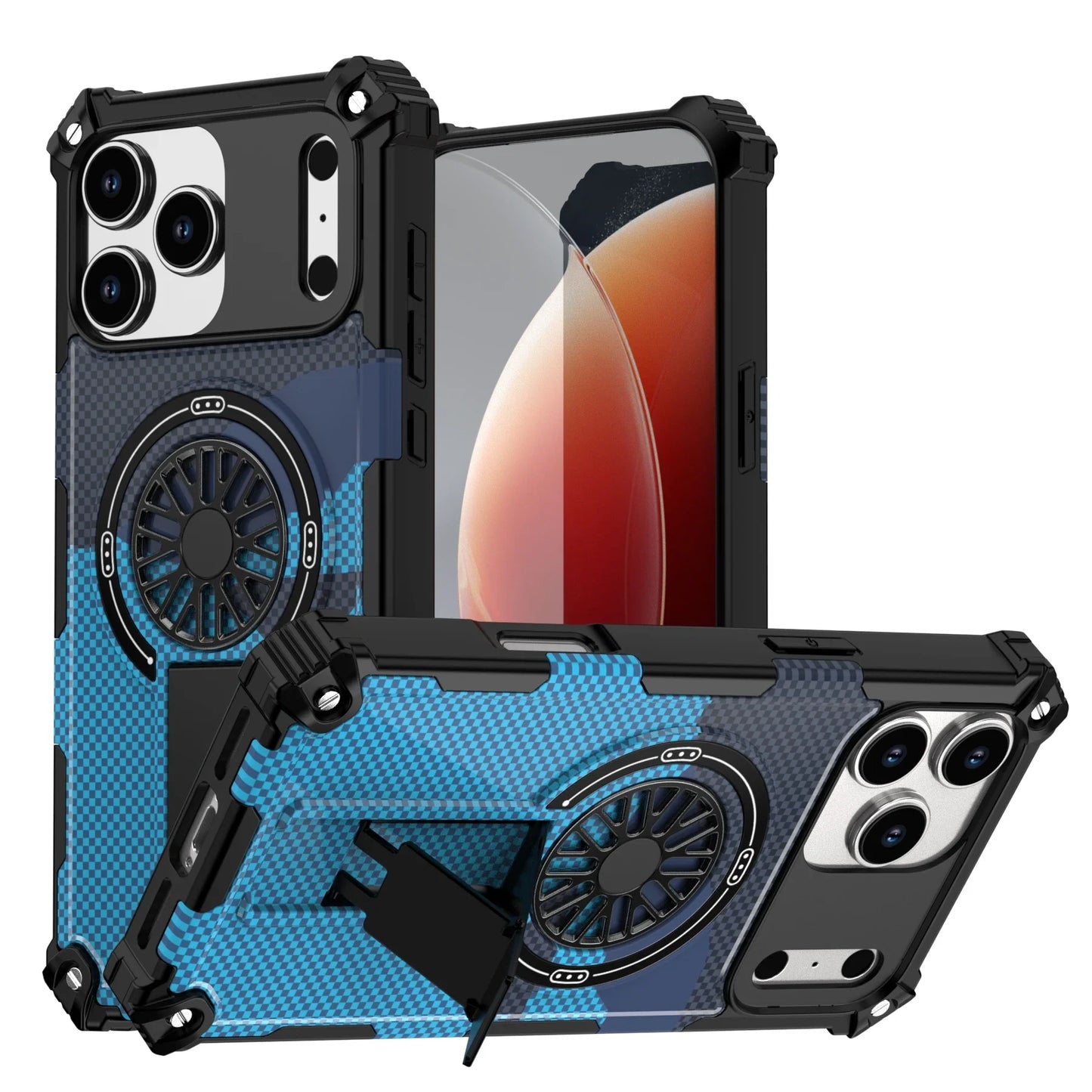 Camouflage Army Green Carbon Magnetic Phone Case Stand For Magsafe iPhone 16 15 PM 14 Plus 13 12 Pro Max 11 16e Protection Cover