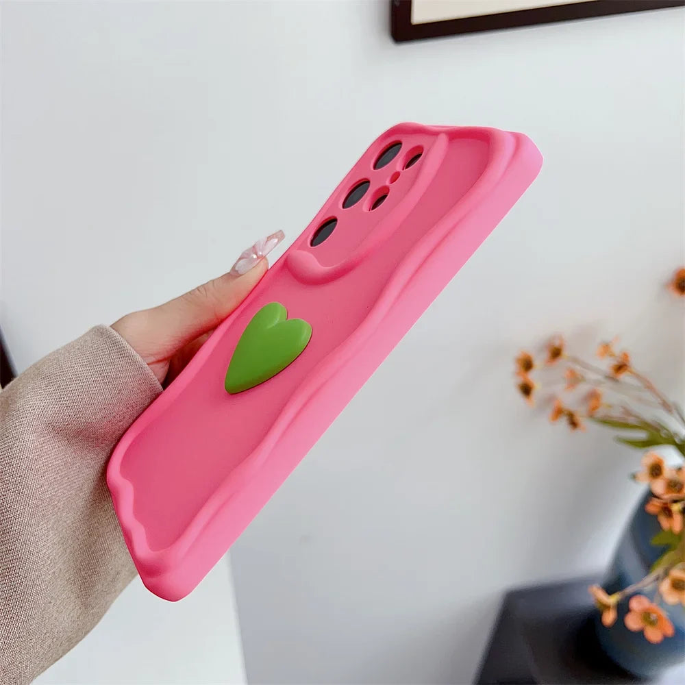 Cute Cartoon Love Heart Case for Samsung Galaxy S24 Ultra S23 S22 Plus S21 S20 FE A54 A34 A14 A73 A53 A52 A31 Soft Wave Cover