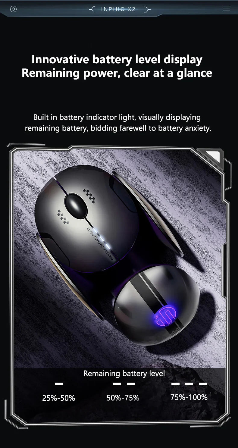 Inphic X2 Silent Bluetooth Mouse Metal Base Rechargeable Wireless Gaming Mouse For Computer Laptop Office Game