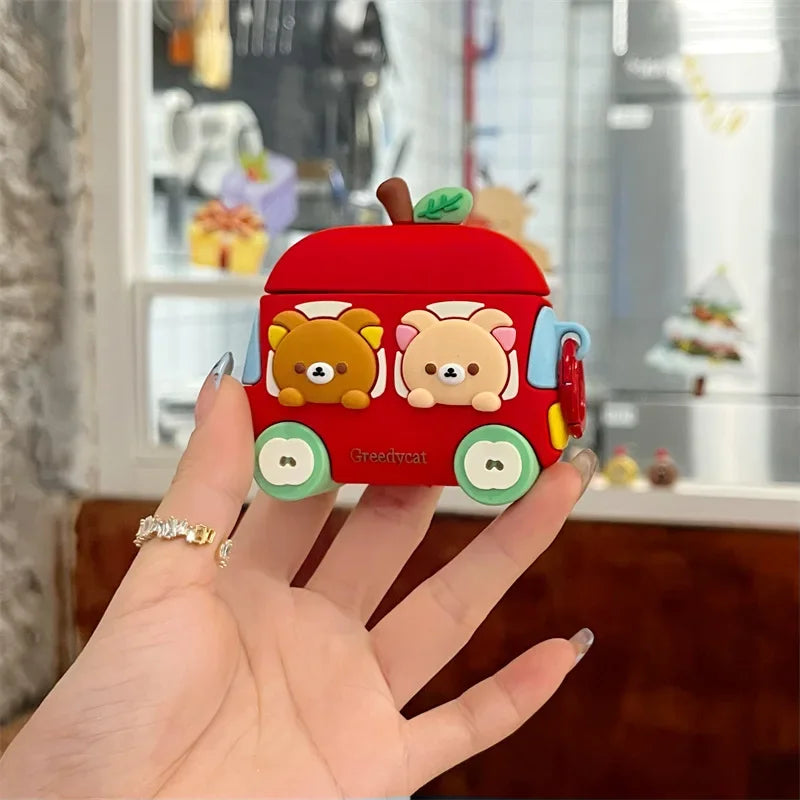 Cute Car Bear Case for AirPods 4 Airpod 1 2 3 Pro Pro2  Bluetooth Earbuds Charging Box Protective Earphone Case Cover