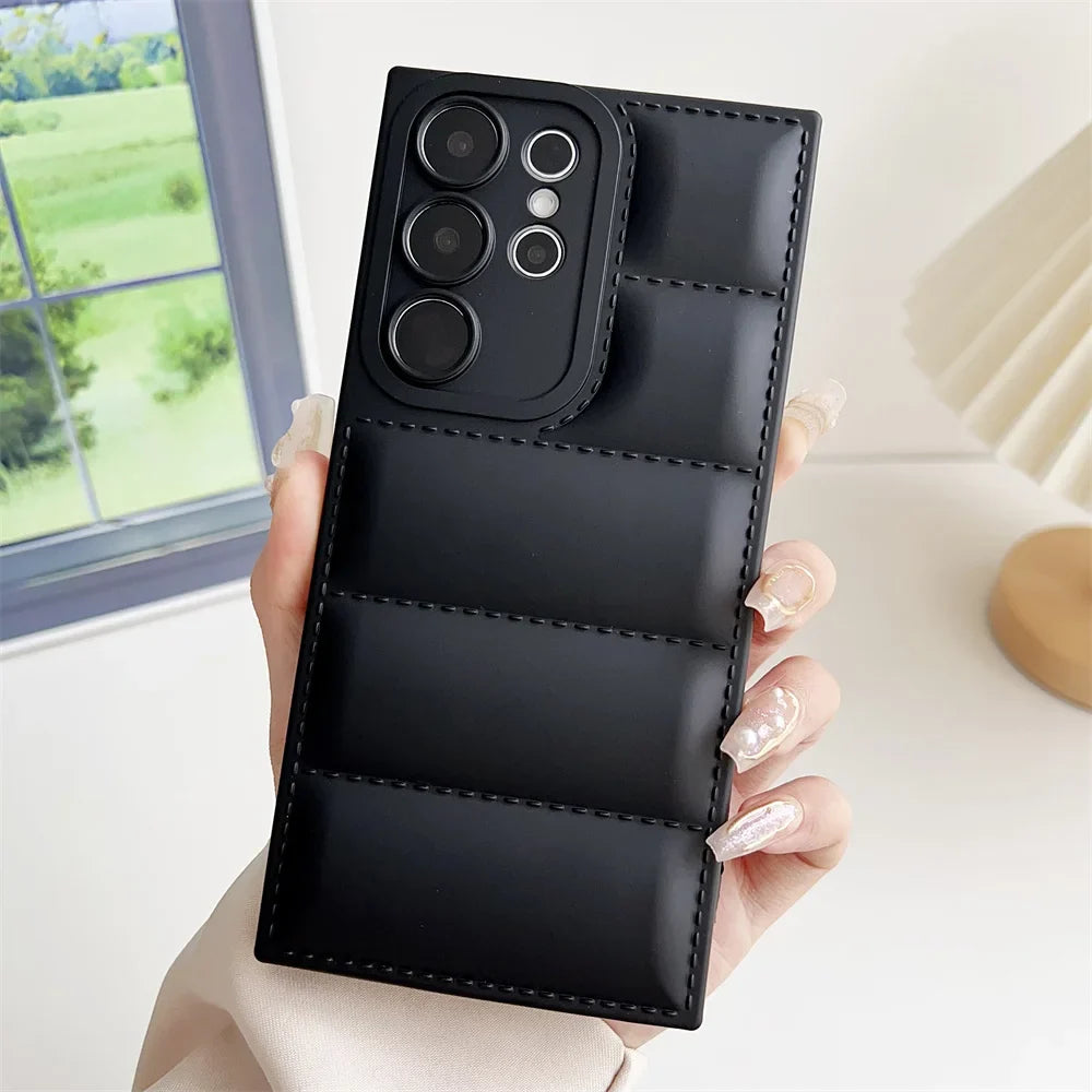 Solid Color Down Jacket Case for Samsung Galaxy S24 S23 Ultra S22 S21 Plus S20 FE A54 A34 A53 A55 A35 A25 A52 A14 Soft TPU Cover