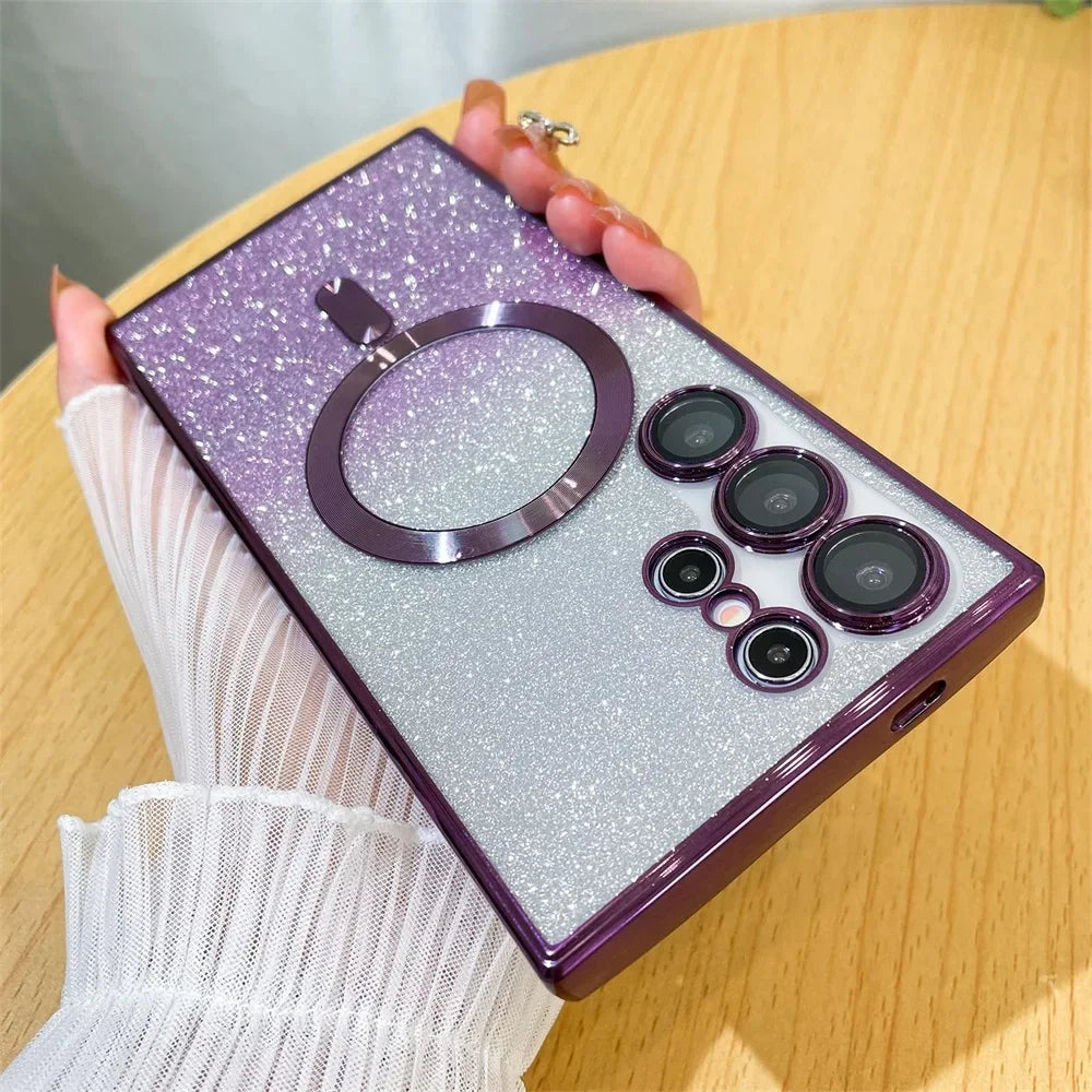 Bling Bright Cover For Samsung Galaxy S25 S24 S23 S22 S21 S20 Plus FE Note20 Ultra Glitter Case  Plat Wireless MagSafe Magnetic