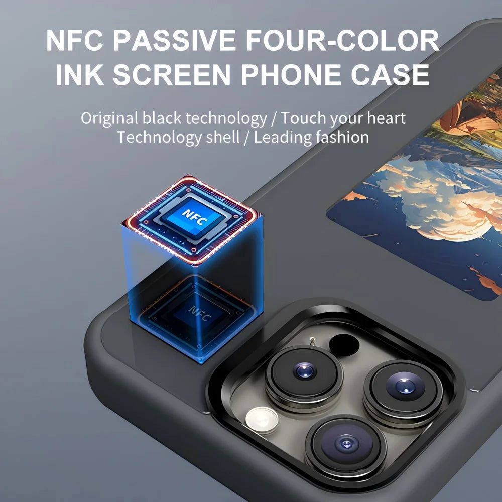 New-tech NFC Function Phone Case For Iphone 16 Pro Max DIY Cases E Ink Screen Phone Cover Cartoon Girl Fundas Battery Free