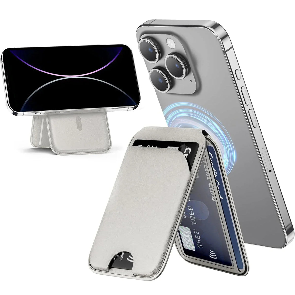 Minisopuru Magsafe Card Phone Holder Lightweight Adjustable Leather Wallet Case for iPhone 16 15 14 12 Series Macsafe Card Stand