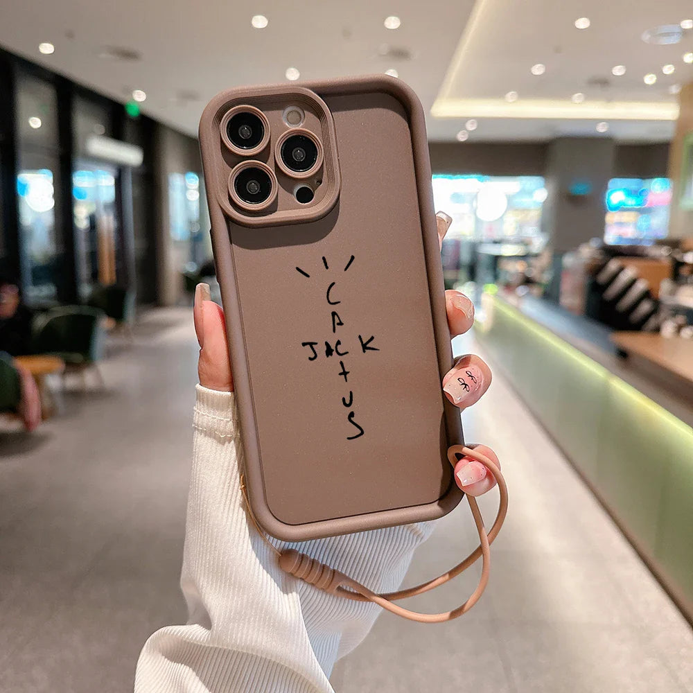 Travis Scott Cactus Jack Phone Case for IPhone 15 14 13 12 11 Pro Max Mini XR XS X 7 8 Plus Soft TPU Back Cover With Hand Strap