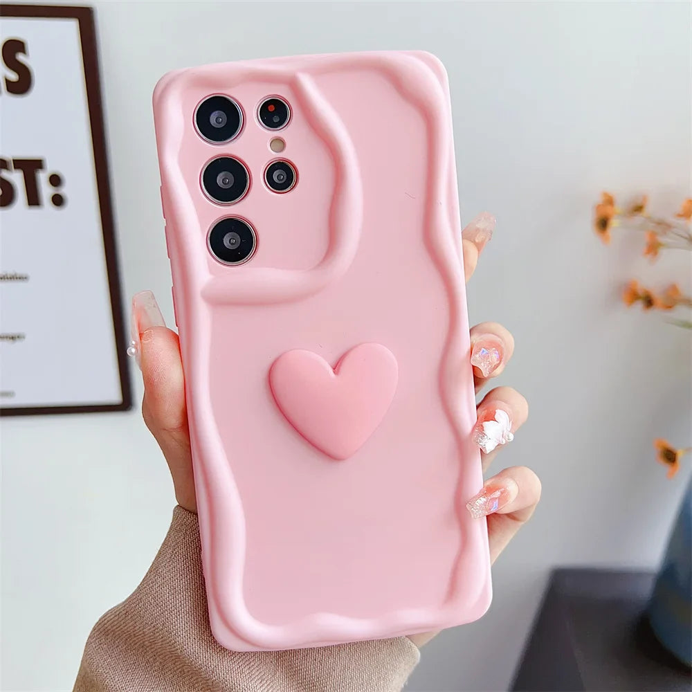 Cute Cartoon Love Heart Case for Samsung Galaxy S24 Ultra S23 S22 Plus S21 S20 FE A54 A34 A14 A73 A53 A52 A31 Soft Wave Cover