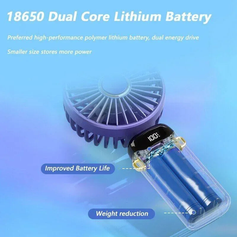 Foldable Portable Handheld Mini Fan 3000mAh with 5-Speed USB Rechargeable Battery, Neck Hanging Design & Phone Stand Display for Indoor and Outdoor Use