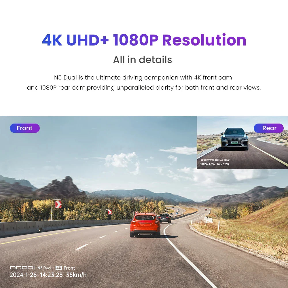 DDPAI Dash Cam N5 Dual Front and Rear 4K Ultra HD Resolution Dash Camera NightVIS ADAS GPS Auto record