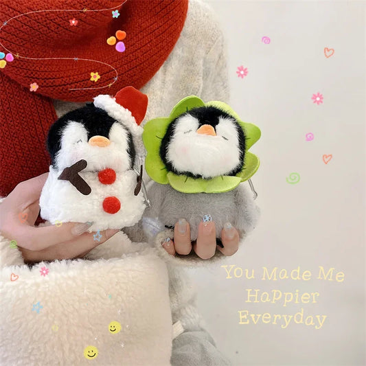 Christmas Penguin Plush Case for AirPods 4 Airpod 1 2 3 Pro Pro2 Bluetooth Earbuds Charging Box Protective Earphone Case Cover