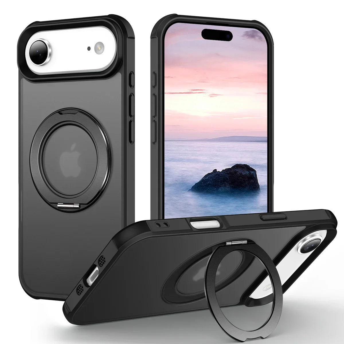 For iPhone 17/17 Pro/17 pro Max/17 Air Case with 360° Rotatable Matte Magnetic Ring Hidden Stand Drop-Proof Protection