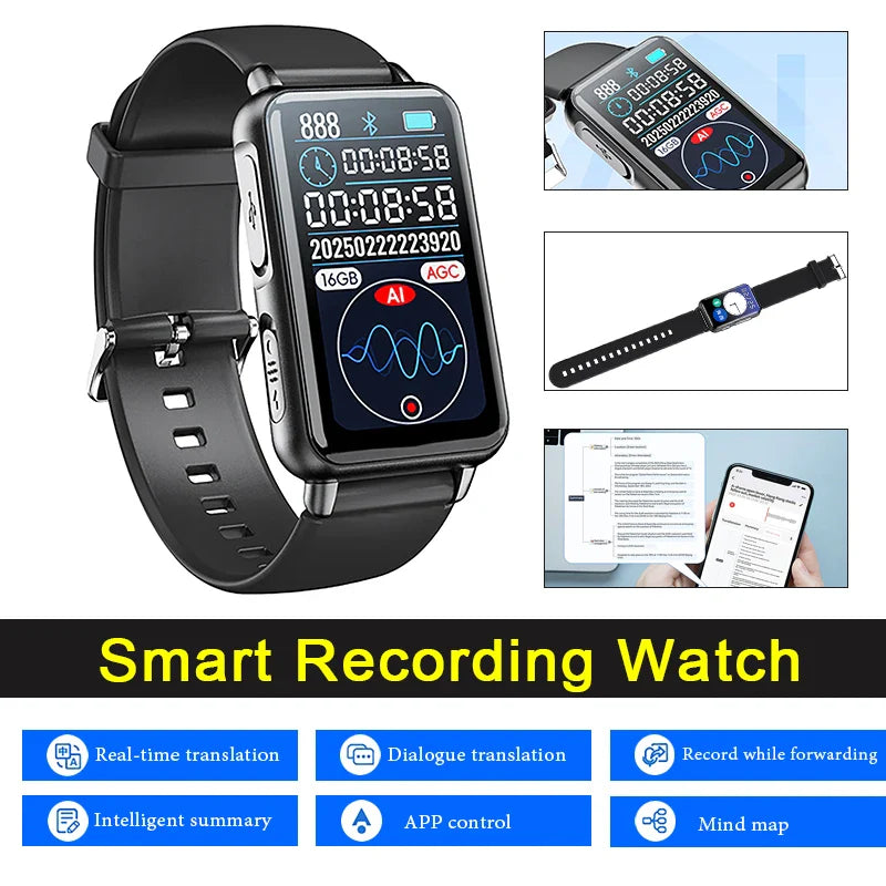 Smartwatch Recorder S18A Smart Recording Watch AI Intelligent Voice Recorder Real-time Tra ...