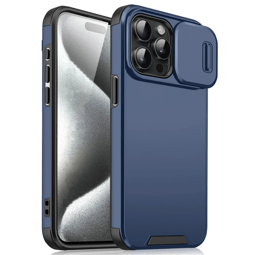 Slide Camera Lens Protection Case For iPhone 16 15 14 11 12 13 Pro Max Plus Solid Color Armor Shockpoof Cover For iPhone 13 Mini