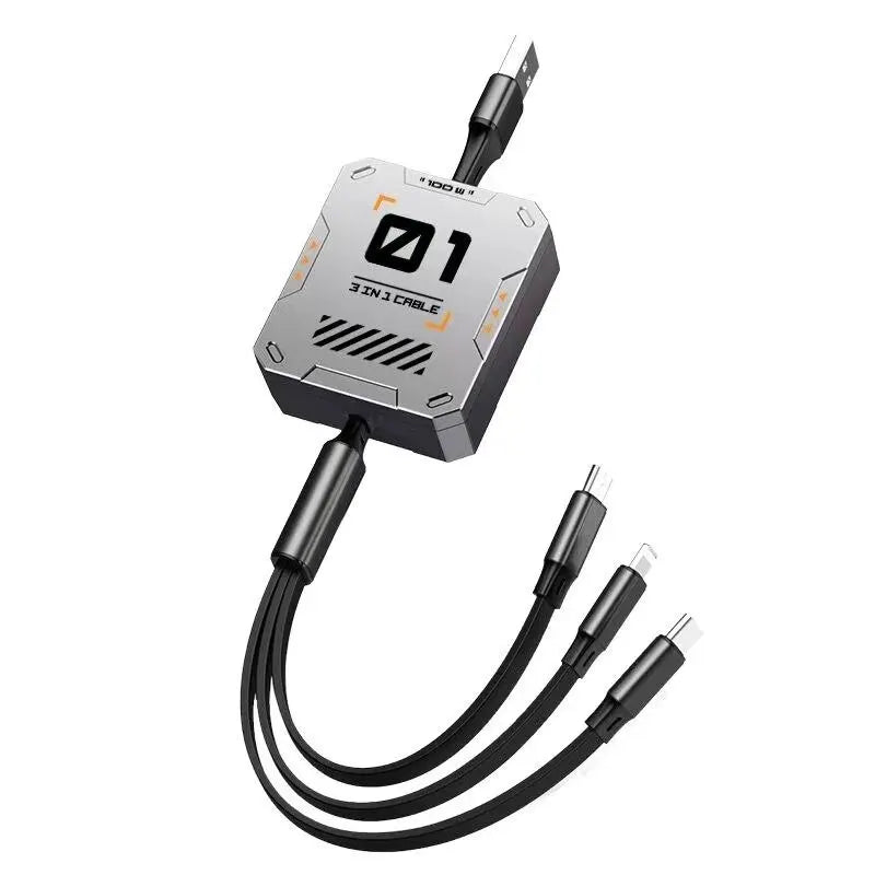 3 In 1 Retractable Phone Data Cable Type C Usb 100W Fast Charging Cable Suitable For iphone Huawei Xiaomi Android Micro