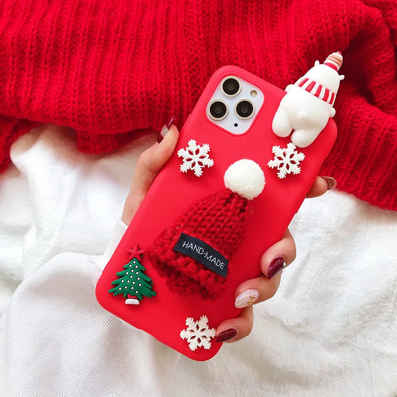 3D Santa Claus Christmas Tree Gloves Case For iPhone 16 13 12 15 14 Pro Max 13 12 Mini 14 16 15 Pro 16E SE4 Snowflake Elk Cover