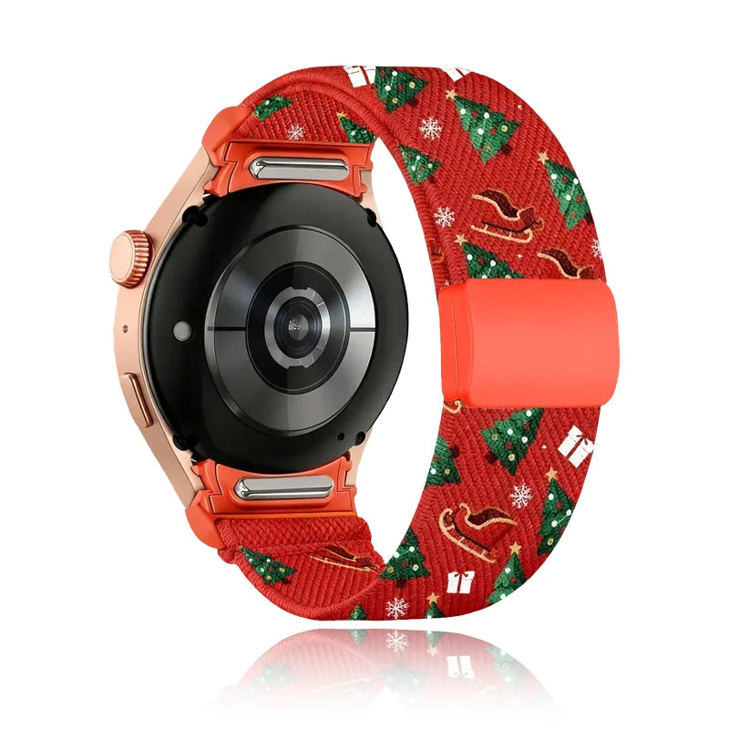 20mm Christmas Theme Nylon Stretchy Band Compatible With Samsung Galaxy Watch 7 6 5 4 FE Band 40mm 44mm/Galaxy Watch 5 Pro Band