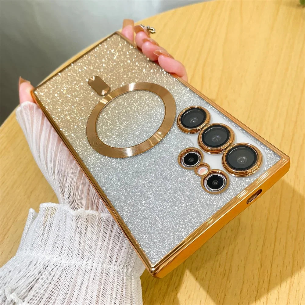 Bling Bright Cover For Samsung Galaxy S25 S24 S23 S22 S21 S20 Plus FE Note20 Ultra Glitter Case  Plat Wireless MagSafe Magnetic