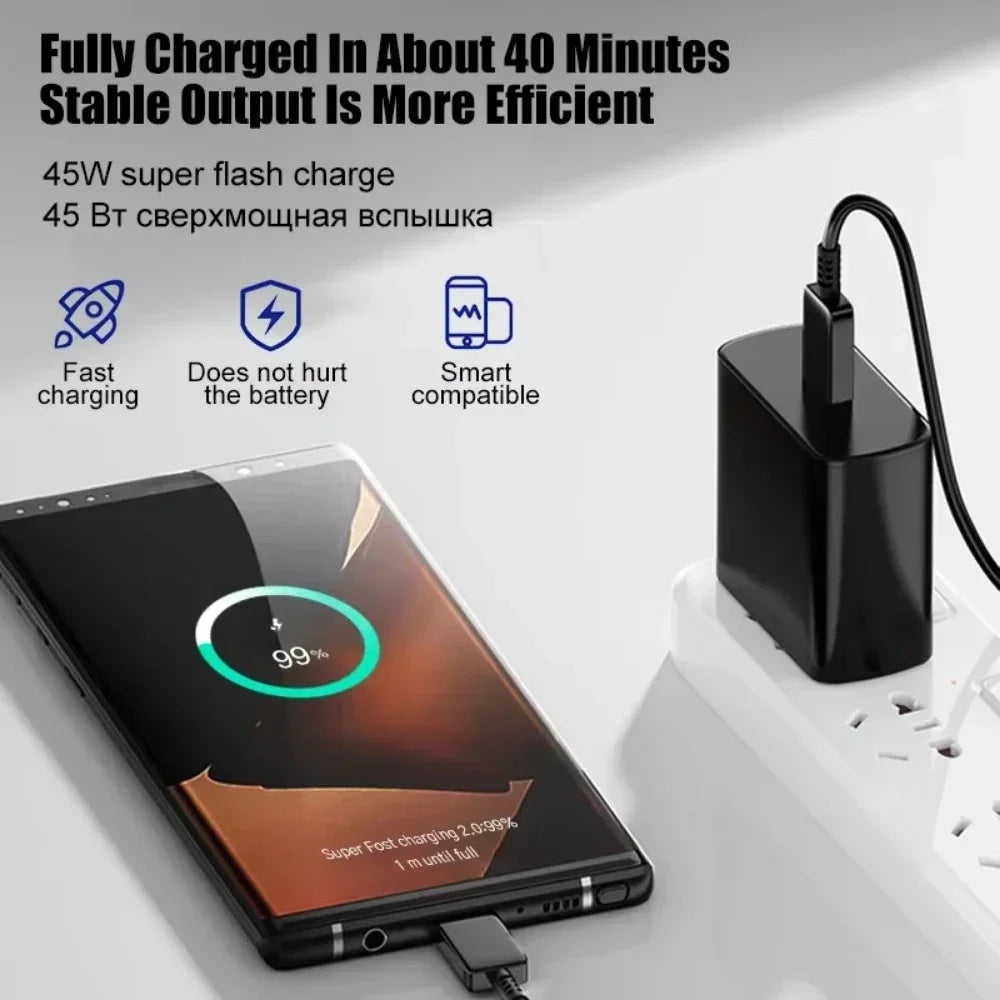 45W PD Charger For Samsung Galaxy S24 S23 S22 Type C Quick Charge USB C to Type C Cable Fast Charging Mobile Phone Wall Adapter