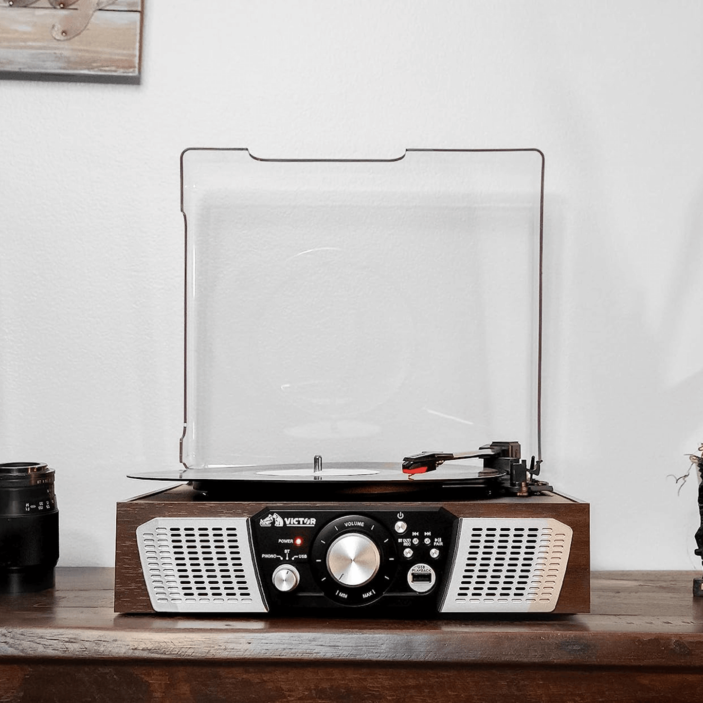 Victor Lakeshore 5-in-1 Hybrid Bluetooth Turntable System w USB and RCA Output