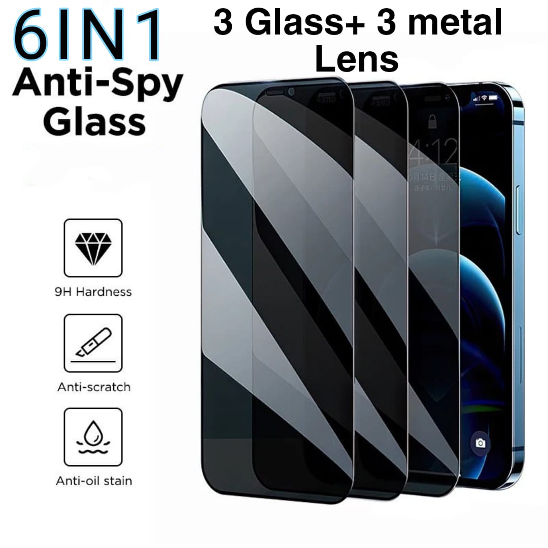 6in1 3Pcs Privacy Anti-blue Ray Screen Protector +3 Metal Camera Lens ...