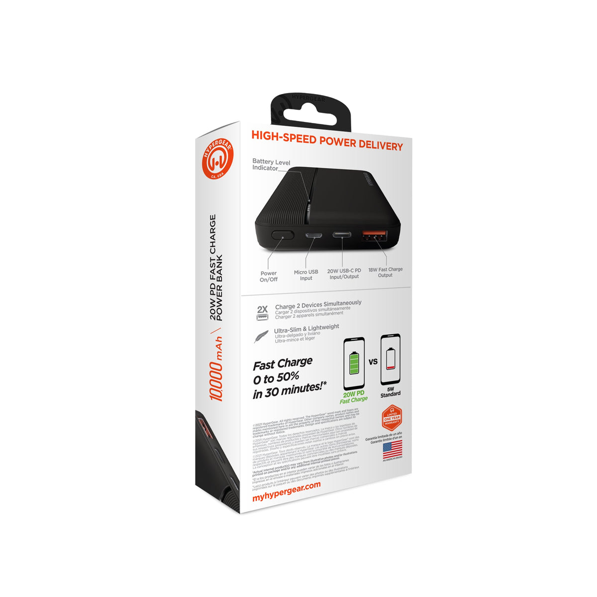 HyperGear 10000mAh 20W PD + USB Power Bank