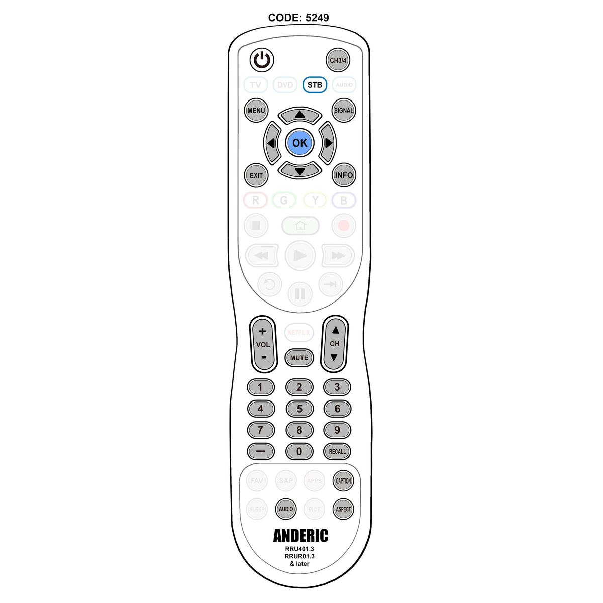 Access HD ACC001 Digital TV Tuner Converter Remote Control