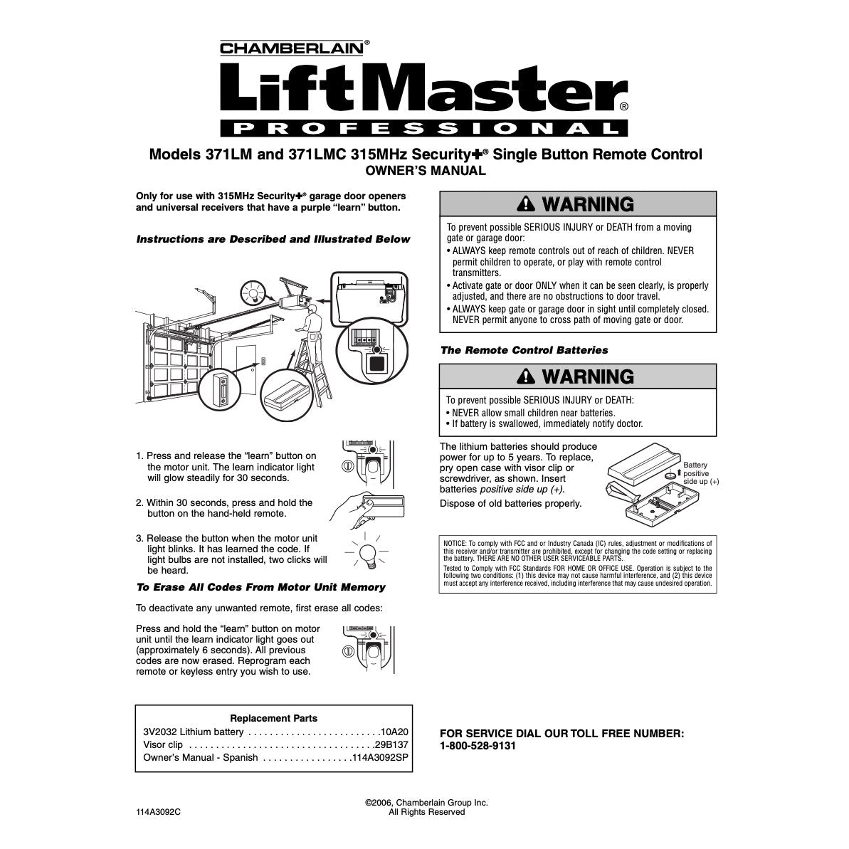 AccessMaster 371AC 1-Button Visor 315 MHz Garage Door Opener Remote Control